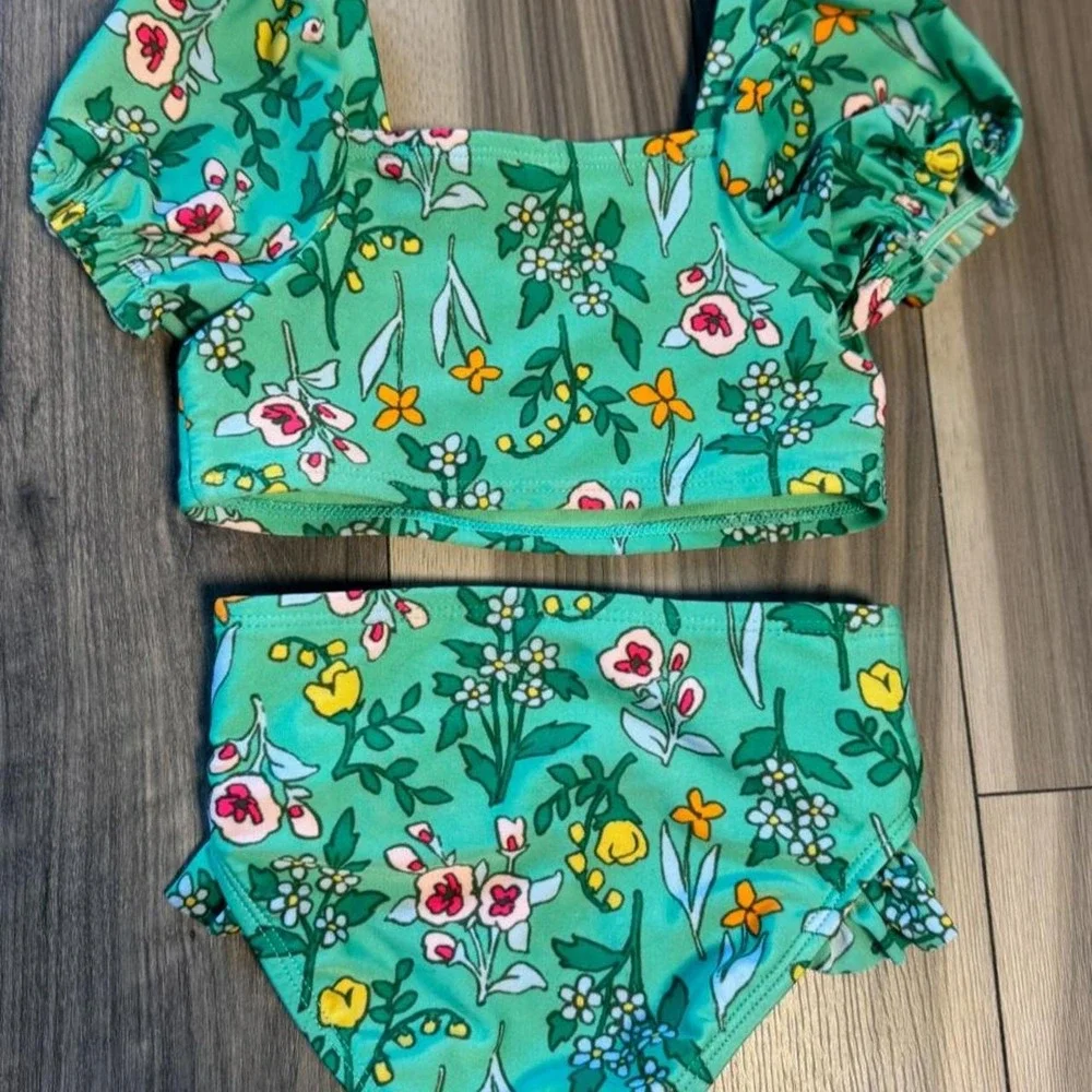 Cat & Jack 2T toddler romper featuring a cute green floral print with pink